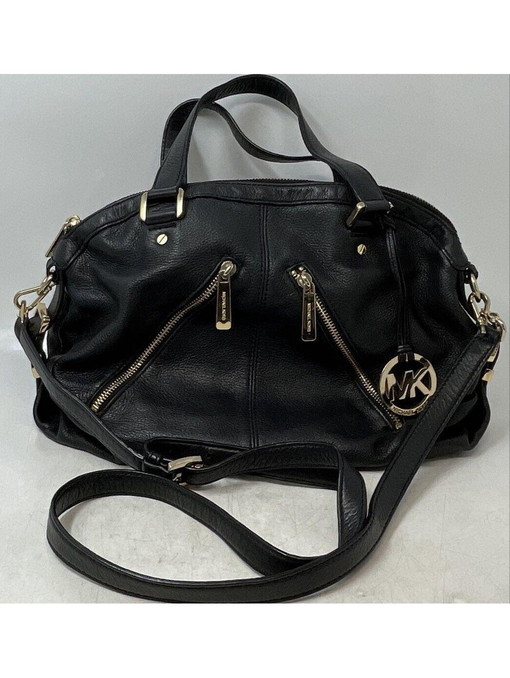 Michael Kors Womens Black Leather Inner Pocket Shoulder Strap Satchel Handbag